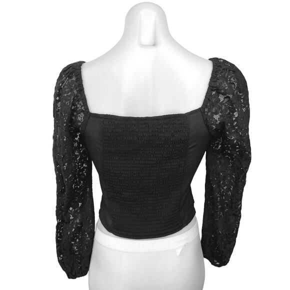 Abercrombie & Fitch Black Lace Long Sleeve Square Neck Crop Blouse Top Size S - Picture 2 of 6
